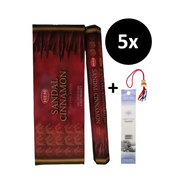 Wierook - Wierookstokjes - 5 Kokers - 100 Stokjes + 5 Mini Stokjes En 1 Gelukspoppetje - Geur Sandalwood Kaneel - Sandal Cinnamon thumbnail