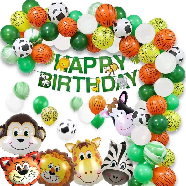 Jungle Versiering Verjaardag - Jungle Decoratie Met Ballonnenboog - Safari Versiering Met Jungle Ballonnen - Jungle Slinger En Dieren Safari thumbnail