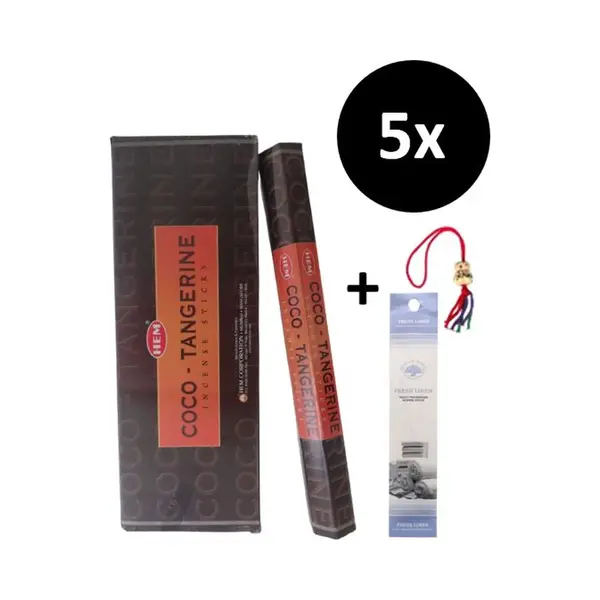 Wierook - Wierookstokjes - 5 Kokers - 100 Stokjes + 5 Mini Stokjes En 1 Gelukspoppetje - Geur Kokosnoot Tangerijn - Coconut Tangerine thumbnail