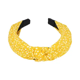 Haarsoires Haarband Diadeem 3cm – Knoop – Stippenprint Stof – Wit Geel - Zachte Haarbeugel - Voor Dames & Meisjes - Comfortabel Voor Dames &