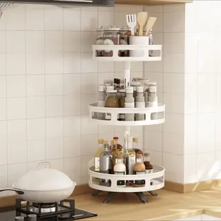 TrueSelect Kruidenrek - Staand - 3 Laags - Draaibaar - 52cm Hoog - Verstelbaar - Geschikt Voor Alle Kruidenpotjes - Aanrecht Organizer - 360 Graden – Wit