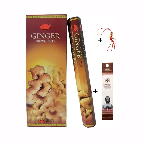 Doos Met 120 Stokjes - Wierook - Wierookstokjes - Incense Sticks - Gember - Ginger + 5 Mini Wierookstokjes + Gelukspoppetje thumbnail