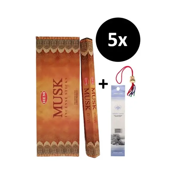 Wierook - Wierookstokjes - 5 Kokers - 100 Stokjes + 5 Mini Stokjes En 1 Gelukspoppetje - Geur Musk - Muskus thumbnail