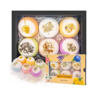 _Merkloos_ Luxe Veganistische Bubbel Badbommen Met Gedroogde Bloemen - Set Van 6 - Geschenktset - Cadeau - Badmiddel - Bruisballen