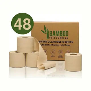 Bamboo Disposables Bamboe Wc Papier Voordeelverpakking - 3 Laags Ongebleekt Toiletpapier - 48 Stuks - Bamboe Fsc®100% - 250 Vellen Per Rol - Duurzaam