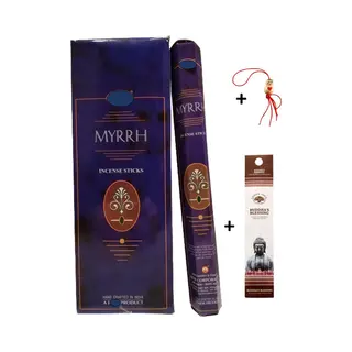 Doos Met 120 Stokjes - Wierook - Wierookstokjes - Incense Sticks - Myrrh - Mirre + 5 Mini Wierookstokjes + Gelukspoppetje