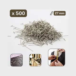 Accessoires Leduc 500 Stuks Stalen T-Spelden, Lengte 27MM, Kleur Zilver