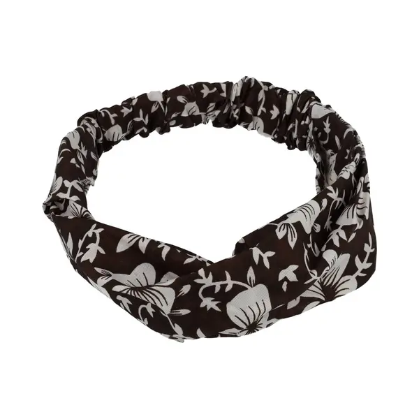 Haarsoires Haarband 3-in-1 - Kant Stof - Bloemenprint - Wit Donkerbruin - Comfortabel Jersey - Casual & Sportief thumbnail