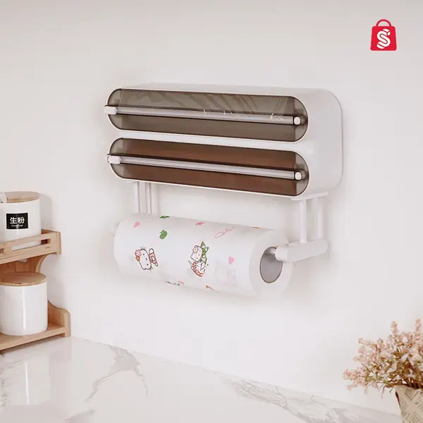 Dutch Kitchen Essentials® Dke® 3 In 1 Rollenhouder – Foliehouder - Keukenrolhouder - Alluminiumfolie Houder - Folie Dispenser – Wit - Donkergrijs thumbnail