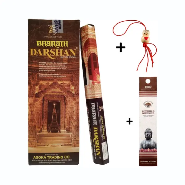 Doos Met 120 Stokjes - Wierook - Wierookstokjes - Incense Sticks - Bharath Darshan + 5 Mini Wierookstokjes + Gelukspoppetje thumbnail