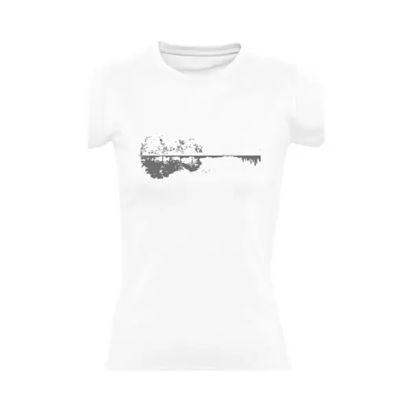 Sol's Natuur Gitaar Dames T-shirt - Muziek - Rock - Concert - Festival - Hardrock - Band - Heavy Metal - Gitarist - Landschap - Reflectie thumbnail
