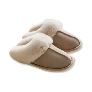 Pantoffels Dames En Heren Fluffy Open Sloffen Met Pluche Voering Antislip Zool - Khaki - Maat 40/41