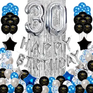 30 Jaar Verjaardag Versiering - 30 Jaar Feest Verjaardag Versiering Set 88-delig - Happy Birthday Slinger & Ballonnen - Decoratie Man Vrouw - Blauw En