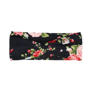 Haarsoires Haarband Twist 8cm – Roos Bloemenprint –Jersey Stof – Zwart - Zachte Knoop Hoofdband - Haaraccessoire Voor Dames & Meisjes
