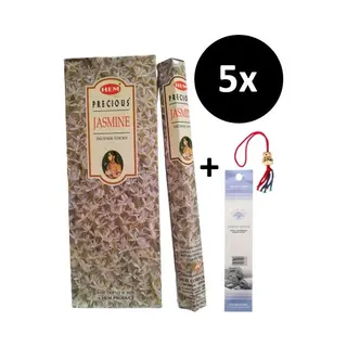 Wierook - Wierookstokjes - 5 Kokers - 100 Stokjes + 5 Mini Stokjes En 1 Gelukspoppetje - Geur Jasmijn - Jasmine