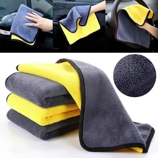 Shopdomain Microvezel Droogdoek-Auto Droogdoek-Auto Droogdoek Microvezeldoek-auto Poetsen-poetsdoek- Reinigingsdoekjes- Duurzaam – 30x30 Cm - Geel/grijs