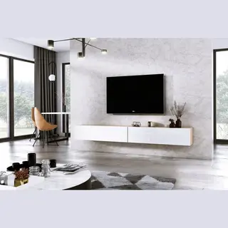 Meubel Square - Tv Meubel Diamond - Eiken / Hoogglans Wit - 240cm (2x120cm) - Hangend Tv Kast