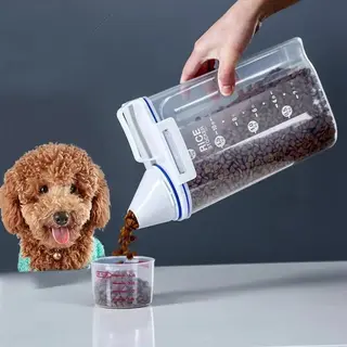 Luchtdichte Voercontainer Voor Honden & Katten – 2 Kg Opslagtank Met Maatbeker – Vochtbestendige Voerton Voor Dierenvoeding