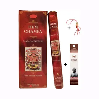 Doos Met 120 Stokjes - Wierook - Wierookstokjes - Incense Sticks - Hem Nag Champa + 5 Mini Wierookstokjes + Gelukspoppetje