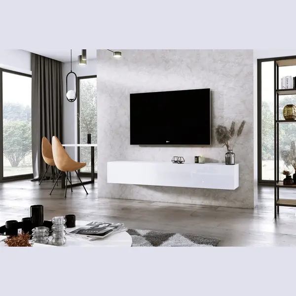 Meubel Square - Tv Meubel Diamond - Wit / Hoogglans Wit - 180cm - Hangend Tv Kast thumbnail