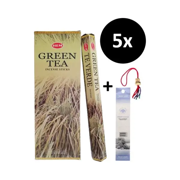 Wierook - Wierookstokjes - 5 Kokers - 100 Stokjes + 5 Mini Stokjes En 1 Gelukspoppetje - Geur Groene Thee - Green Tea thumbnail