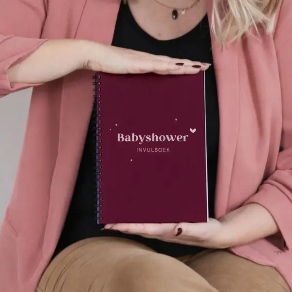 Fien & Feau Babyshower Boek | Invulboek | Bordeaux | Bordeauxrood | Burgundy | Hartje thumbnail