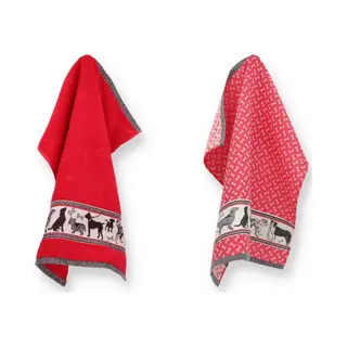 Luxe Keukendoek En Theedoek Hond Rood - Bunzlau Castle - 100% Biologisch Gots Katoen - Keukentextiel Set