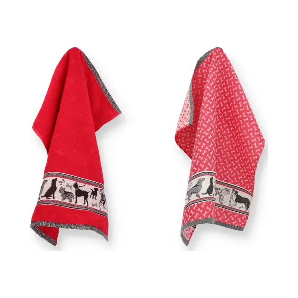 Luxe Keukendoek En Theedoek Hond Rood - Bunzlau Castle - 100% Biologisch Gots Katoen - Keukentextiel Set thumbnail