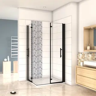 Aica Sanitair 70x70x195cm Douchecabine Vierkant Hoekinstap Draaideur Antikalk Helder Glas Mat Zwart Profiel 6mm Veiligheidsglas Easy Clean