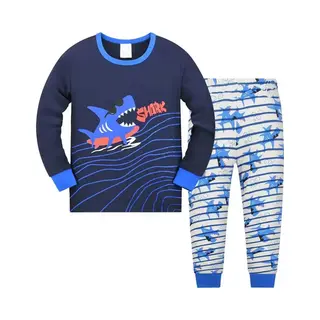 Kinderpyjama - Dieren Kinder Pyjamaset - Shark Pyjama Set Met Haai - Blauw / Wit - Polyester - 104 / 110 (5T)