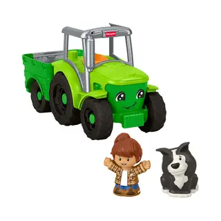 Fisher-Price Little People Tractor duwen en spelen, muzikaal speelgoed op de boerderij voertuig en 2 figuren voor peuters