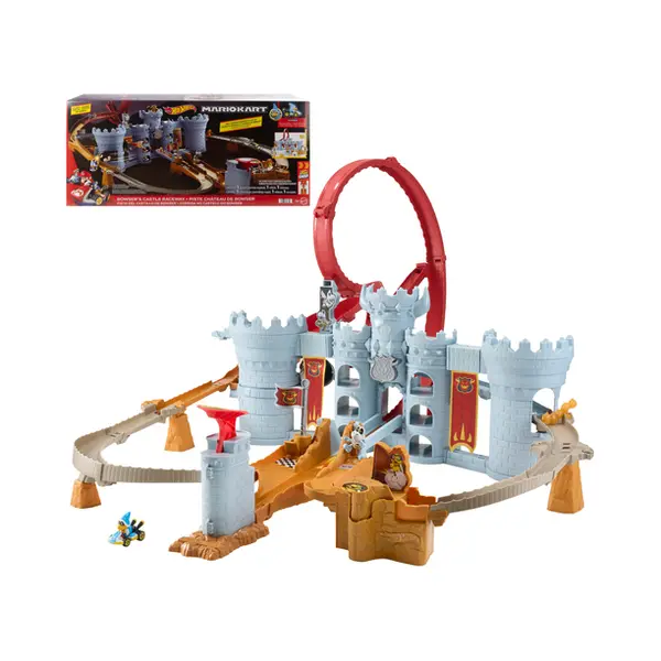 Hot Wheels Mario Kart Bowser’s Castle Track Set with 1:64 Scale Die-Cast Kamek Toy Vehicle & Storage thumbnail