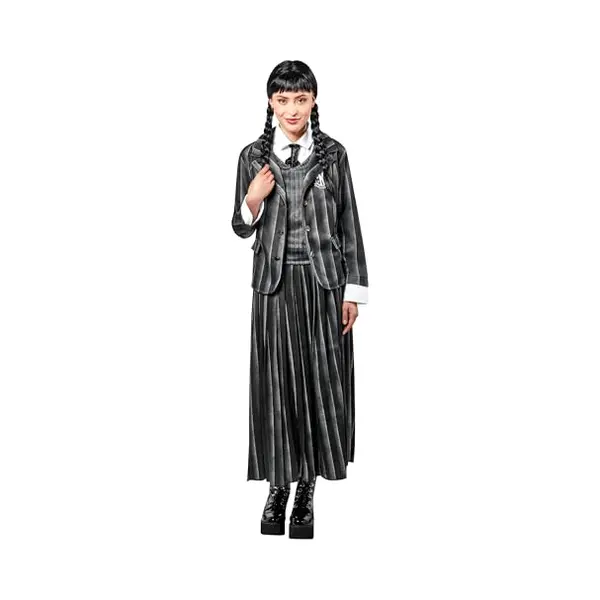 Rubies 1000159L000 Wednesday Womens School Uniform Addams Adult Fancy Dress, Striped, Black, Uk 16-18 Halloween, World Book Day thumbnail