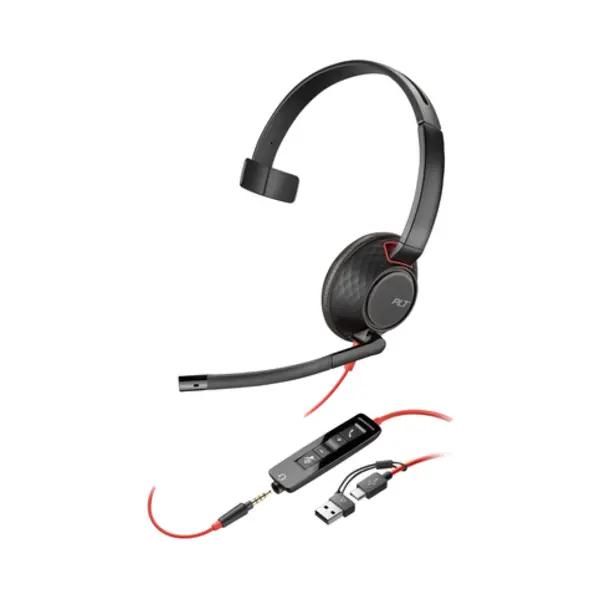 Hp Poly Blackwire 5210 Monaural Usb-C Headset +3.5mm Plug +Usb-C/A Adapter thumbnail