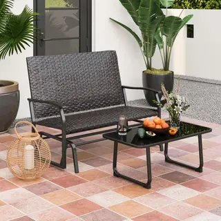 Costway NP11492BN outdoor chair Lounge Flat seat Polyrattan, Metal Grey