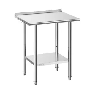 Vevor Roestvrijstalen Tafel Voor De Horeca, 762 X 610 X 894 Mm, Verstelbare Roestvrijstalen Tafel Met Opstaande Rand, Werktafel Met Onderblad Voor