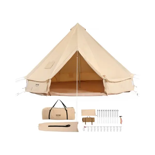 Vevor Bell Tent 4 X 2, 5 M Yurttent Tc Katoen En Zware Ijzeren Palen Met Een Pvc Grondzeil Campingtent 6-persoons Familietent 8 Ramen Groepstent Voor thumbnail