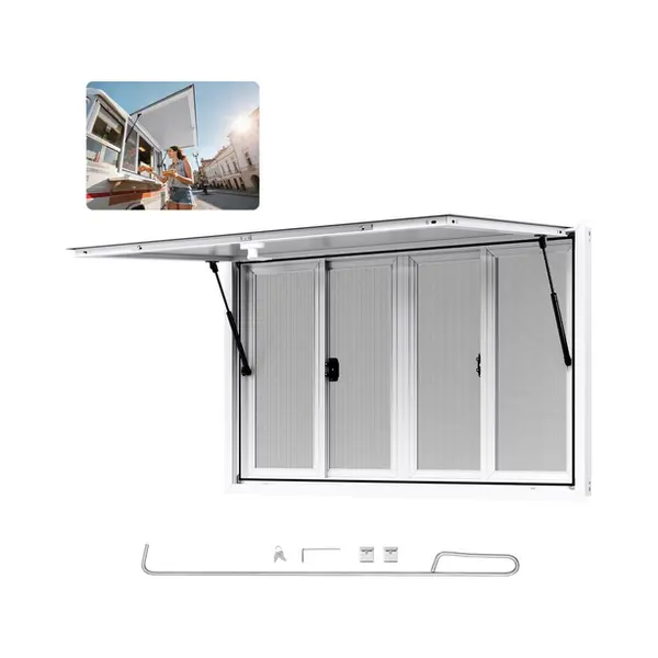 Vevor Food Trailer Raam (1346 X 838 Mm Installatie Afmetingen) Draaibaar, Food Trailer Serveerraam Met 85° Openingshoek En 4 Schuiframen, Concessie thumbnail