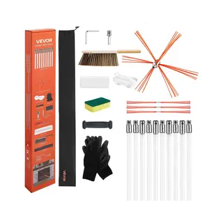 Vevor Schoorsteenborstelset, Max. 10 M Lengte, Schoorsteenborstels, Schoorsteenveegset, Haardborstel, 90° Buigbaar Schoorsteenreinigingsgereedschap,