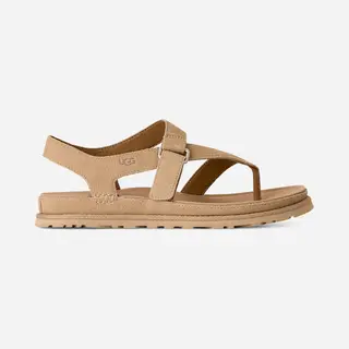 Ugg Für Damen. 1175134 GoldenGaze Toe Post Sandalen Aus Beigem Leder (36), Wohnung, Klettverschluss, Lässig