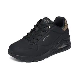 Skechers Women's Uno Jungle Nite Sneaker, Black Durabuck/Leopard Printed Suede/Mesh T, 5.5 Uk