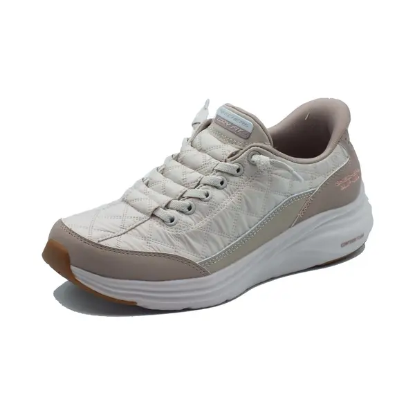Skechers Damen Contour Foam Sneaker, Natural Mesh/Taupe Duraleather/Leather/Trim, 37 Eu thumbnail