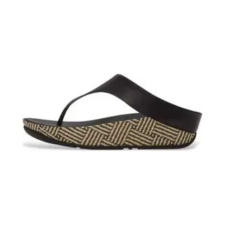 FitFlop Lulu Lux Graphic-Weave Leather Toe-Post Sandals Dames Sandalen - Zwart
