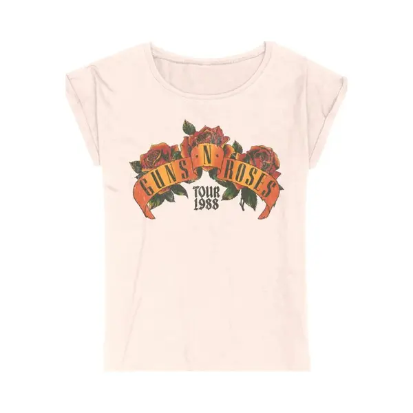Guns N' Roses T-shirt - Appetite Tour 1988 Roses - S Tot 3XL - Voor Vrouwen - Lichtroze thumbnail
