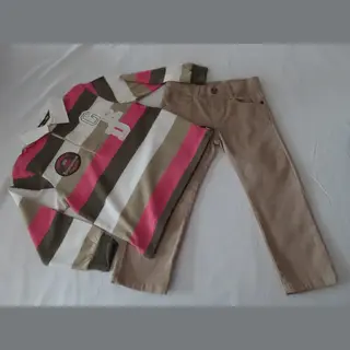 Ensemble - Lange Broek + Polo - Jongens - Beige , Ecru , Bruin , Roze - 2 Jaar 92