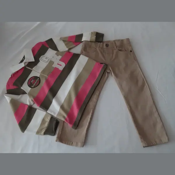 Ensemble - Lange Broek + Polo - Jongens - Beige , Ecru , Bruin , Roze - 2 Jaar 92 thumbnail