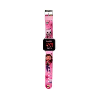 Accutime GAB4078 Led-Kinderuhr Gabby's Dollhouse, Digitaluhr Mit Led-Anzeige Für Uhrzeit Und Datum, Weiches Acryl-Armband, Lange Batterielaufzeit,