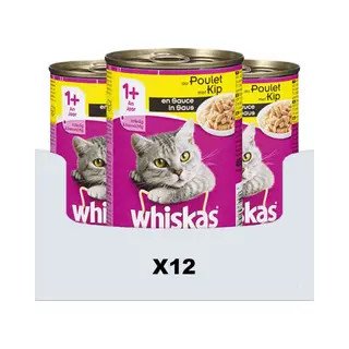 12x Whiskas Blik Adult Brokjes In Saus Kip 400 Gr