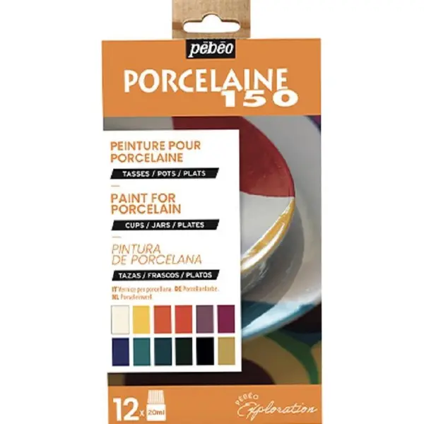 Pebeo Pébéo Porzellan 150 Entdecker Set Glanzfarben - 12 X 20 Ml Flaschen Porzellanfarbe In Verschiedenen Farbtönen - Farbauswahl Nr. 1 - Glänzende thumbnail