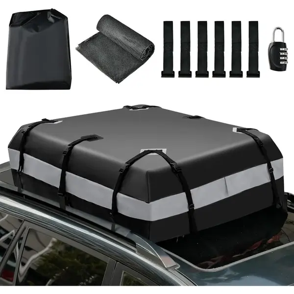 Costway Dakkoffer Voor De Auto, Inhoud 420 L, Waterdichte Daktas, Met Cijferslot, 6 Deurhaken, Antislipmat En Draagtas, Opvouwbare Bagagebox, Voor thumbnail